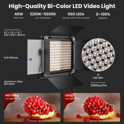 Neewer （2）nl660 led+（2）*200cm light stand(uk) _ black